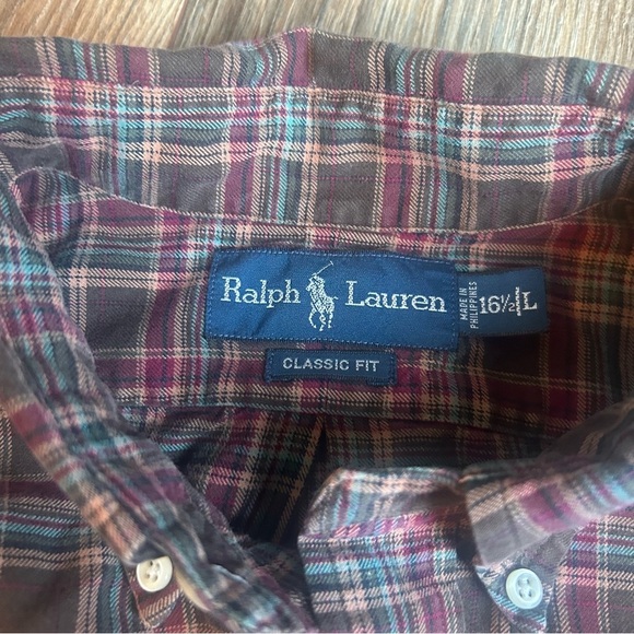 Polo Ralph Lauren Men Classic fit Long Sleeve Button-Up Shirt Large Green/Red - Picture 4 of 6